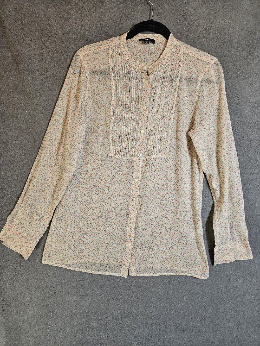 Gap Womens Medium Cottagecore Button Shirt Sheer Pleated Long Sleeve Peasant